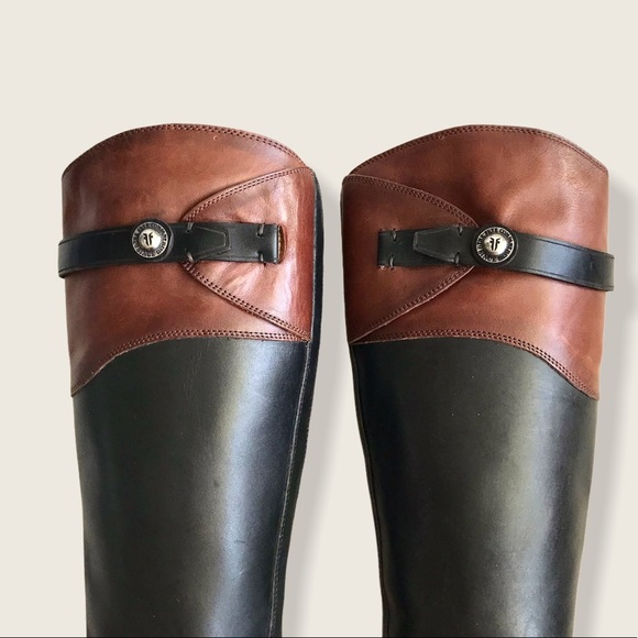 $399 Frye Molly Button Black Brown Multicolor Leather Equestrian Riding Boots - Picture 11 of 13
